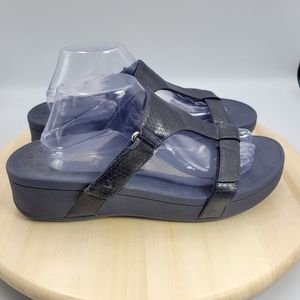 Vionic Ellie Navy Faux Snake T Strap Slide Sandals Women's Size 11 Hook N Loop